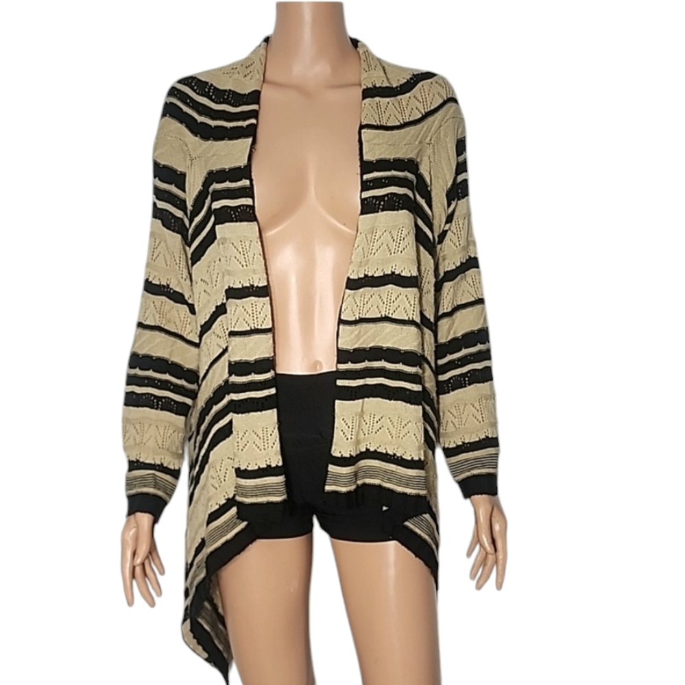 Sunny Leigh Cardigan Sweater Open Front Women's Size S Small Black/Tan